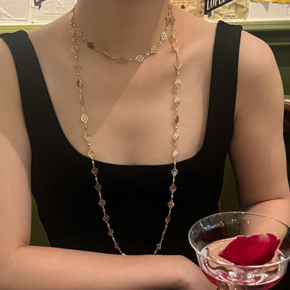 French Retro Melad Fashion Versatile Necklace Sweater Chain Spring Summer Long Necklace Jewelry Gold Necklace David Gold Necklacedavid gold necklace002
