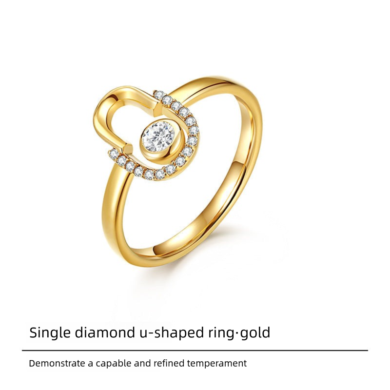 Synthetic Zircon Ring Made of Copper Alloy Gold Ring Light Luxury Inlaid Fashion Simple Adjustable Diamond-encrusted Niche Gold Necklace Jewelrygold necklace jewelry003