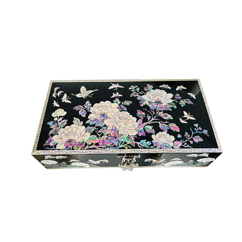 Luo Dian Lacquer Jewelry Box Solid Wood Red Jewelry Storage Box Chinese Retro Wedding Valentine's Day David Jewelry Gold Necklace Tiffanydavid jewelry gold necklace Tiffany