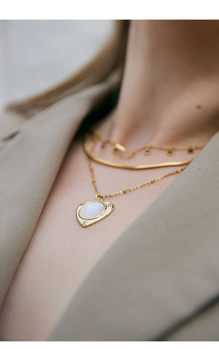 Stainless Steel Synthetic Zircon Necklace Necklace Women Light Luxury Jewelry Heart Pendant Double Layer Stacked Collarbone Chain Summer David Jewelrydavid jewelry002