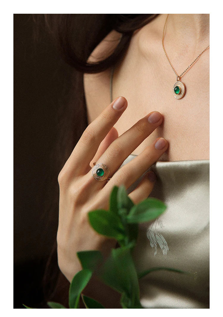 South French Green Agate Ring High-end Vintage Niche Ring David Gold Necklacedavid gold necklace003