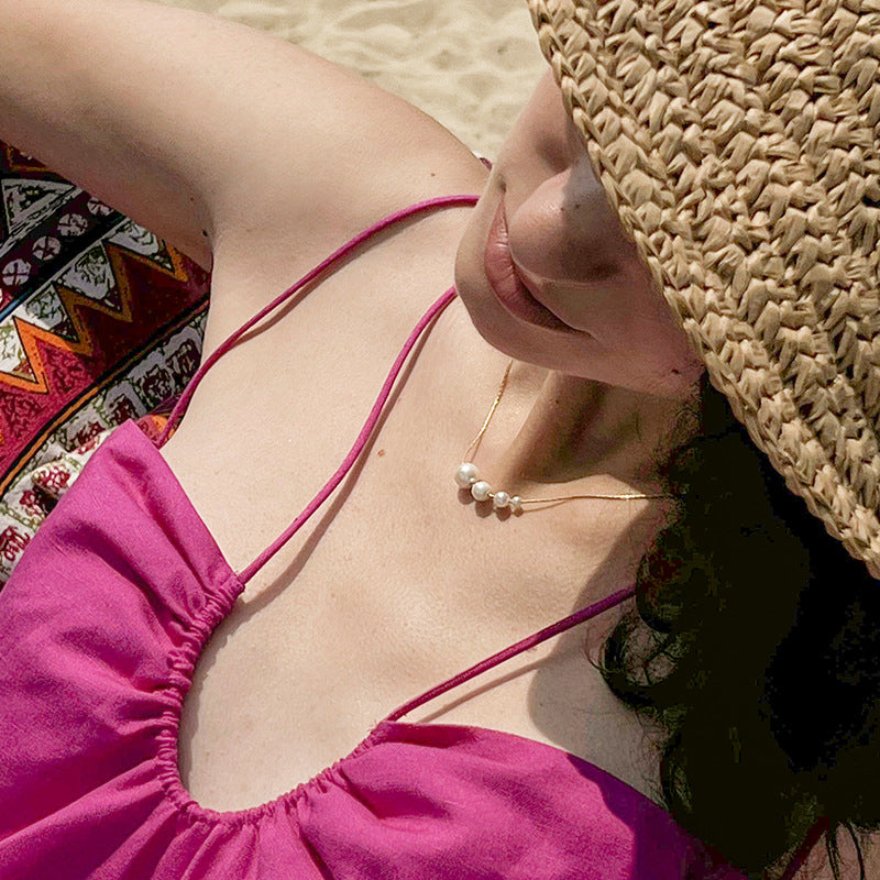 925 Silver Pearl Necklace for Women Natural Freshwater Pearl Choker Light Luxury Sweater Chain Simple Retro Collarbone Chain David Jewelrydavid jewelry002