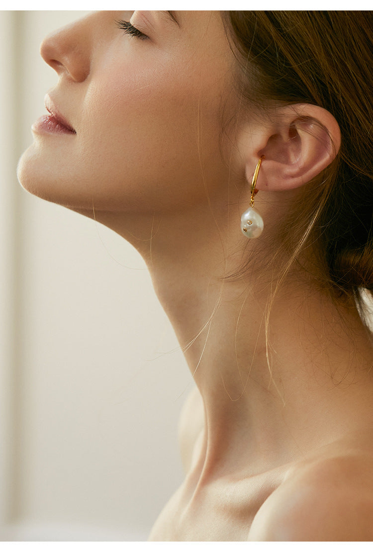 Non-Painful Ear Clips Ear Bone Clips Earrings Niche Design Sense Non-Pierced Women's Earrings Baroque Pearl Ear Hooks David Jewelrydavid jewelry