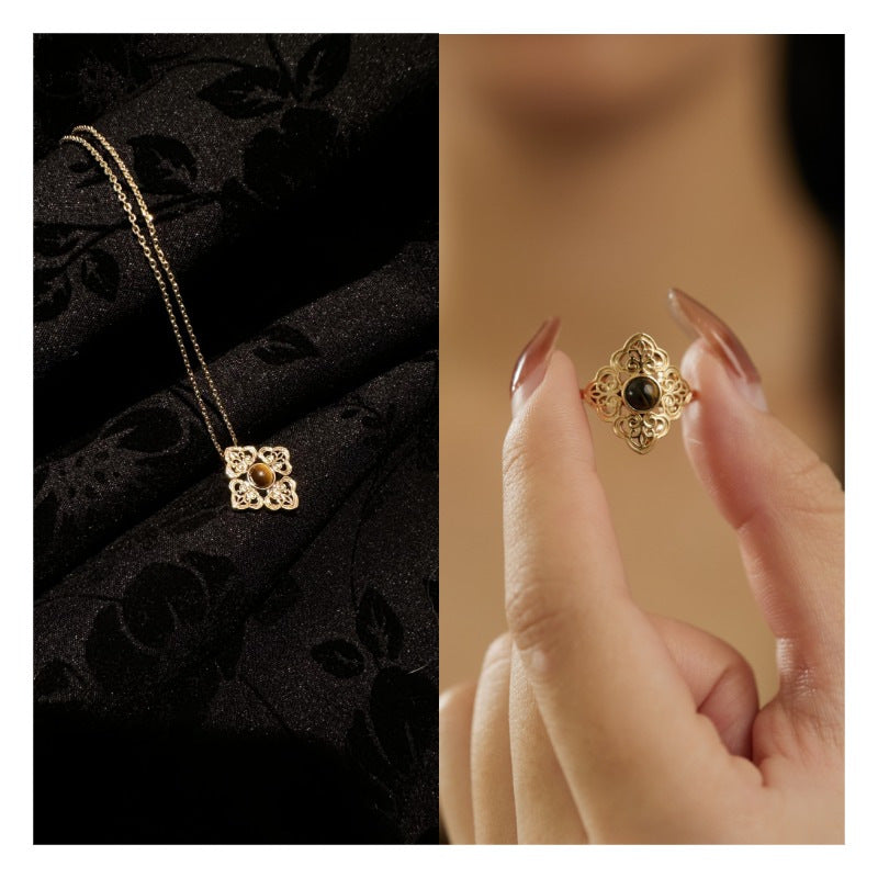 Auspicious Three-Piece Set (Necklace + Ring + Earrings) Jewelry Gold Necklace Jewelry Gold Necklacejewelry gold necklace001003