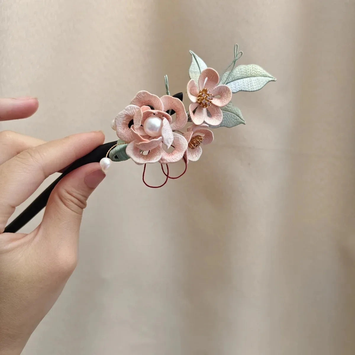 Peony Hairpin With Wrapped Flowers, Sandalwood, Fine Silk, Ancient Style, Suitable For Daily Hair Styling, Chinese Intangible Cultural Heritagedavid Jewelry