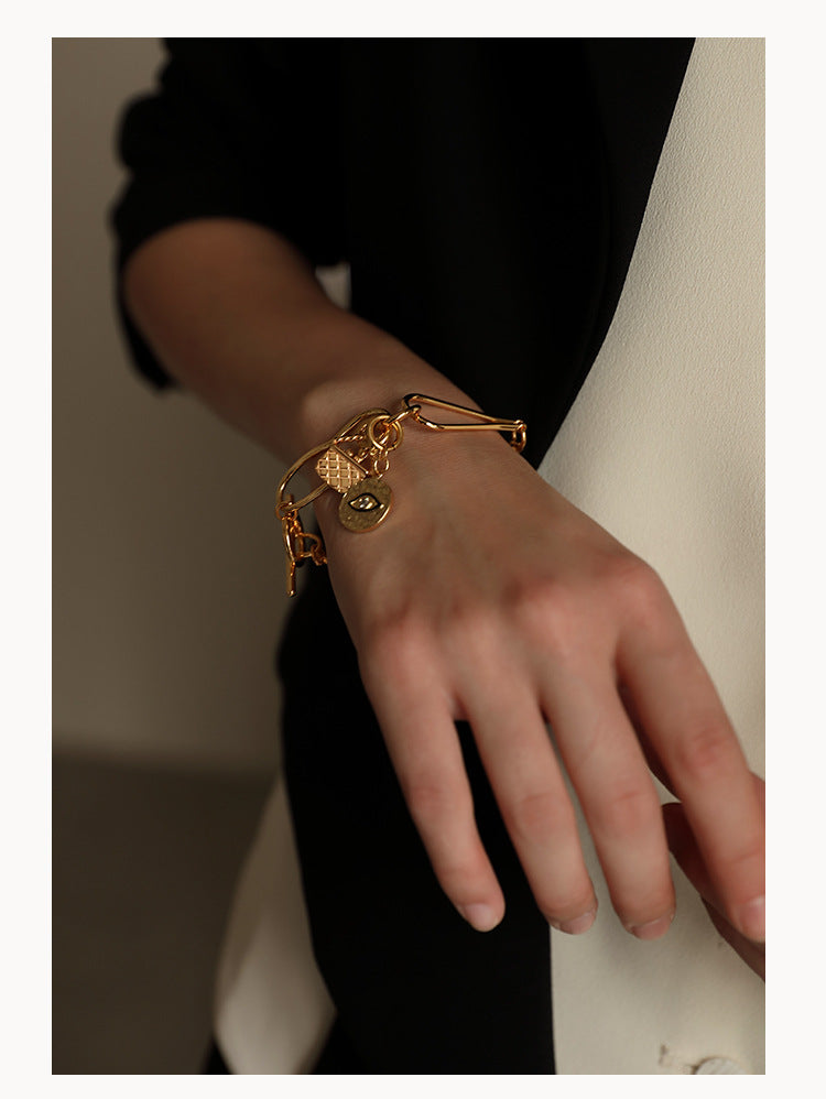 Brass Alloy Bracelet Bracelet Ins Niche Design Simple Trendy High-end Vintage Women's Pendant Bracelet David Jewelry Gold Necklacedavid jewelry gold necklace
