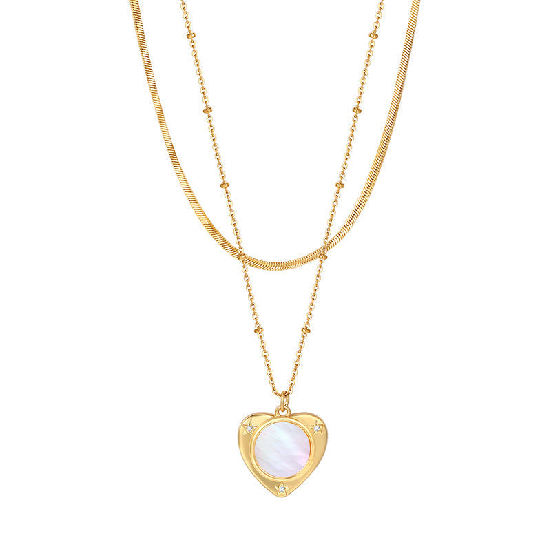 Stainless Steel Synthetic Zircon Necklace Necklace Women Light Luxury Jewelry Heart Pendant Double Layer Stacked Collarbone Chain Summer David Jewelrydavid jewelry002