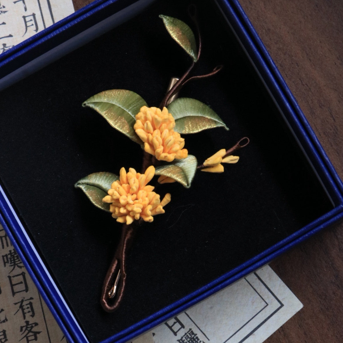 Handmade Woven Osmanthus Plant Ornament Super Fairy Design Long Needle Brooch