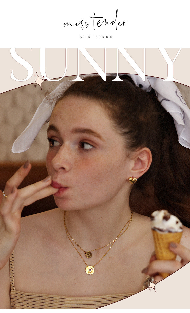 Titanium Steel Necklace Women's Summer Non-Fading Best Friend Jewelry Smiley Face Pendant Layered Necklace Collarbone Chain David Jewelry Gold Necklacedavid jewelry gold necklace002