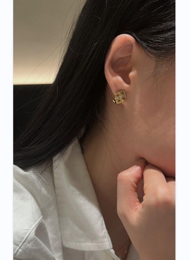 Copper Alloy Earrings French Retro Fashion Elegant Versatile Light Luxury Design Earrings Ear Studs Ear Clips Ear Jewelry David Gold Necklacedavid gold necklace001