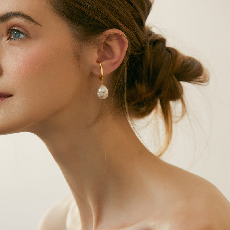 Non-Painful Ear Clips Ear Bone Clips Earrings Niche Design Sense Non-Pierced Women's Earrings Baroque Pearl Ear Hooks David Jewelrydavid jewelry