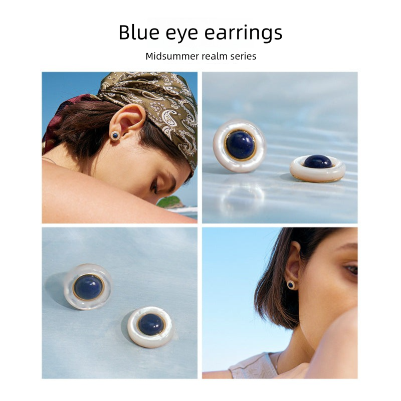 Sapphire Earrings High-end French Light Luxury Niche Design Earrings Ear Piercing Ear Bone Studs Vintage Earrings David Gold Necklacedavid gold necklace001