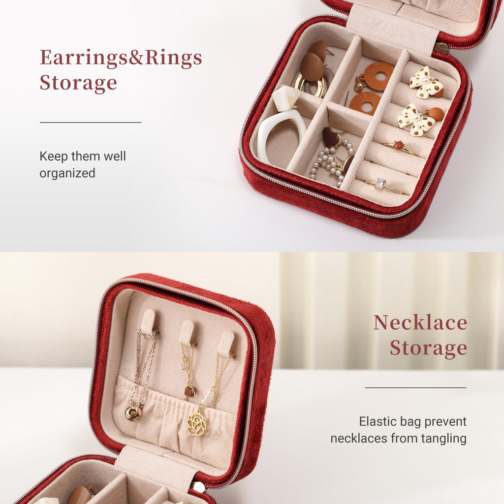 Christmas Gift High-end Velvet Jewelry Box Travel Portable Jewelry Box Earrings Necklace Ring Box Cross-border Jewelry Tiffany Gold Necklace Davidjewelry Tiffany gold necklace david