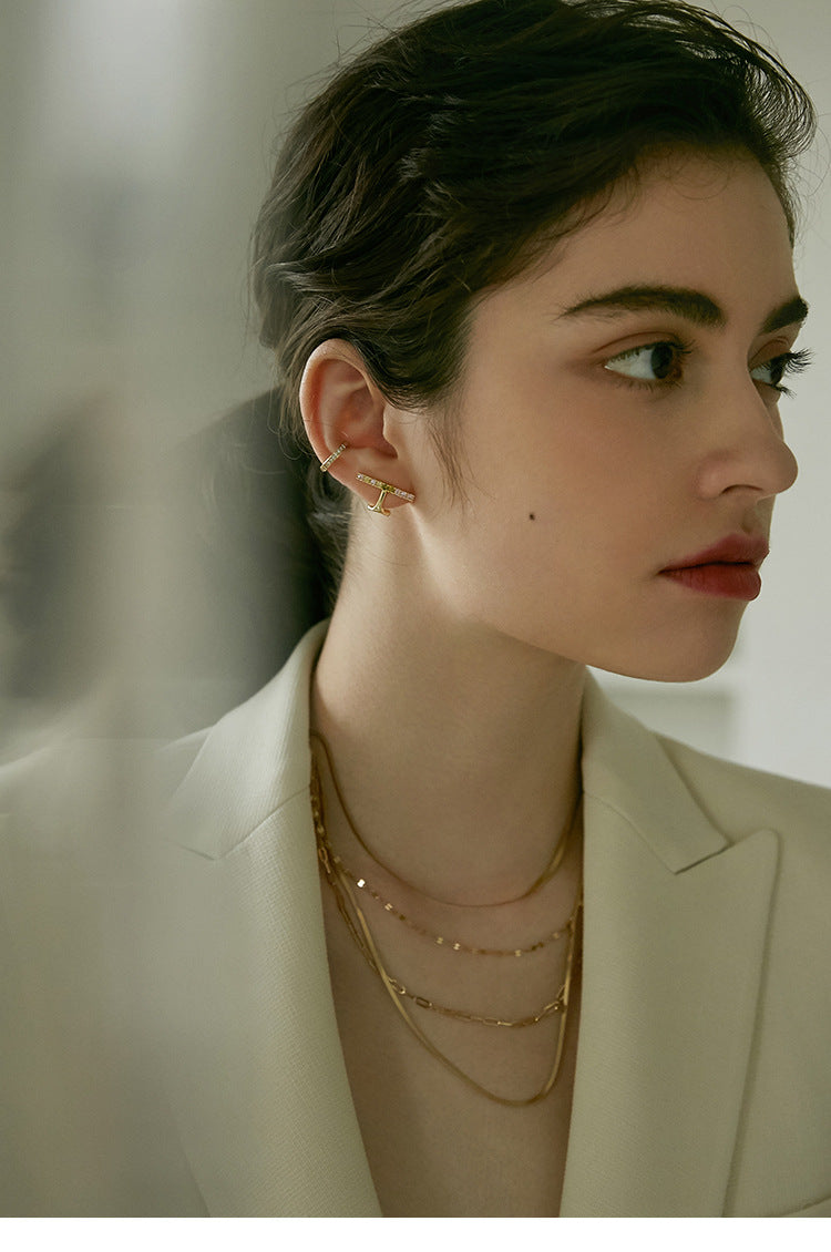 Ear Clip No Piercing Clip-on Earrings Clip Style French High-end Ear Bone Ear Jewelry Gold Necklace Jewelrygold necklace jewelry