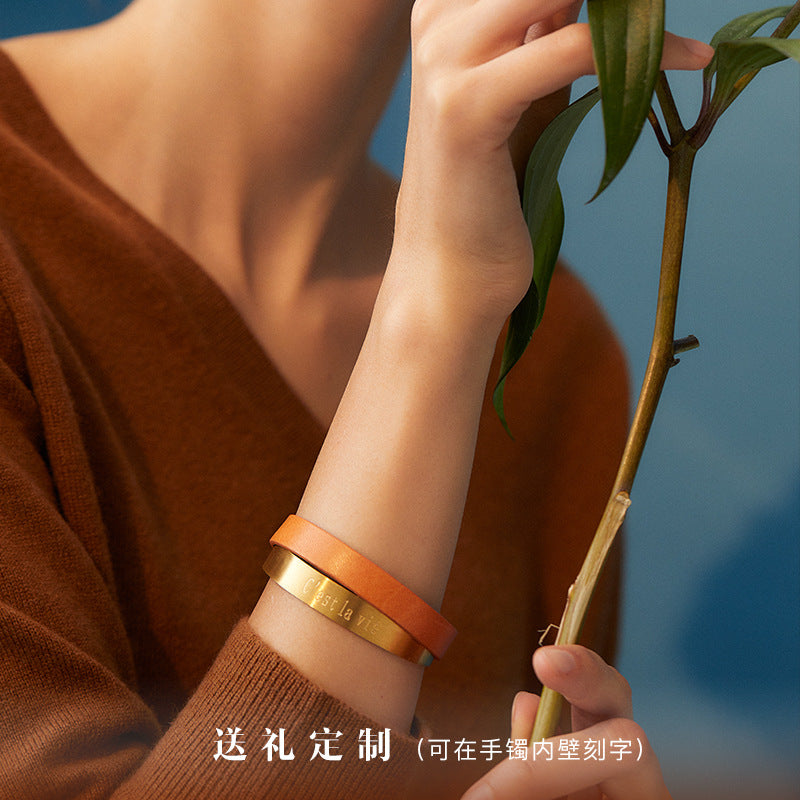 Titanium Steel Leather Bracelet Couple Bracelet Women's Niche Design Men's Accessories Light Luxury Style