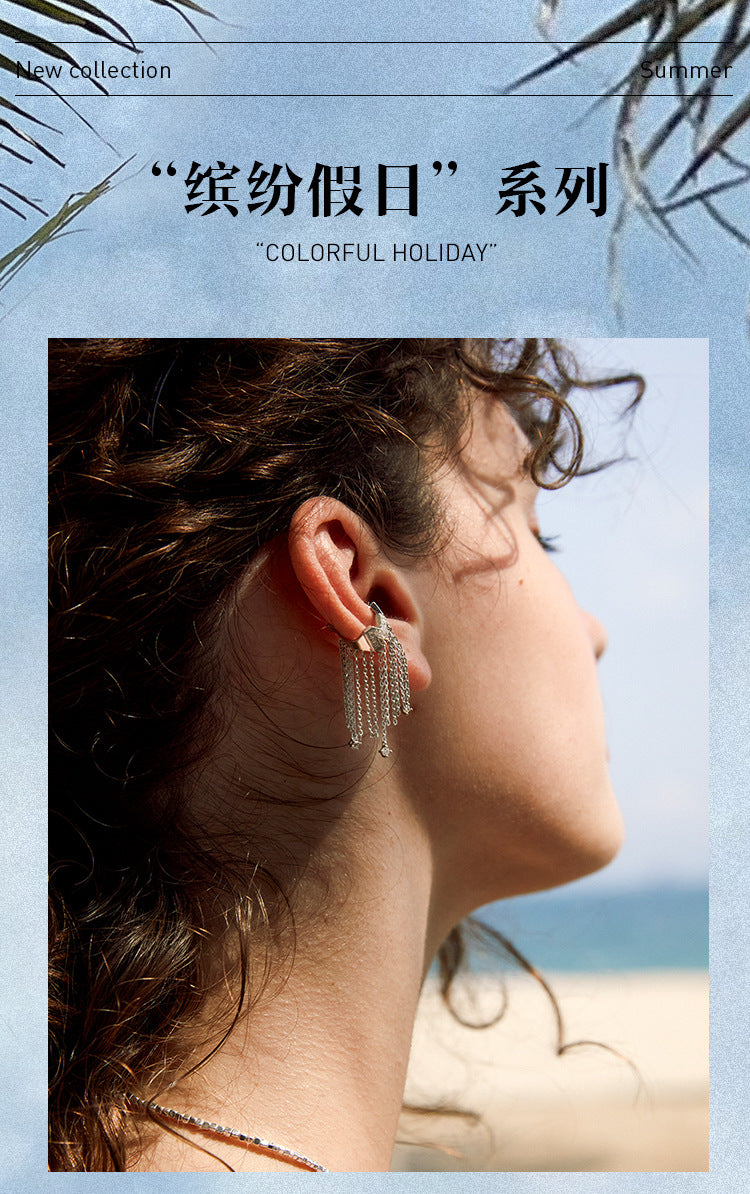 Copper Alloy Synthetic Zircon Earrings Tassel Ear Cuff for Women, Light Luxury French Style, High-End Feel, Non-Pierced Ear Clip, Ear Jewelry