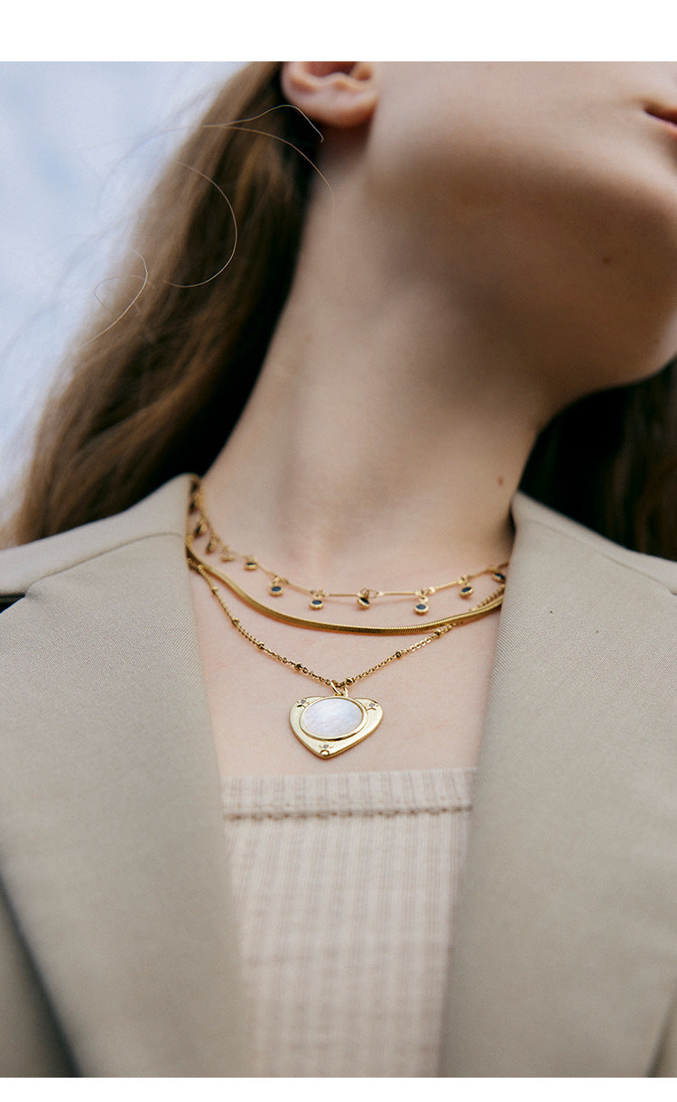 Stainless Steel Synthetic Zircon Necklace Necklace Women Light Luxury Jewelry Heart Pendant Double Layer Stacked Collarbone Chain Summer David Jewelrydavid jewelry002