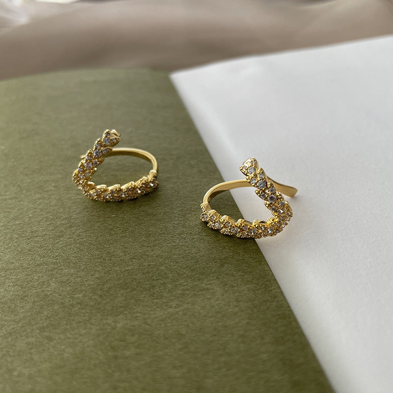 Copper Alloy Synthetic Zircon Earrings No Piercing Needed Double Layer Willow Leaf Zircon Ear Clips Niche Design Gold Necklace Davidgold necklace david001