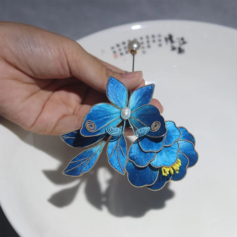 Chinese Intangible Cultural Heritage Gradient Cloisonné Velvet Flower Brooch Silk Imitation Jade Brooch Accessories David Gold Necklace Yurman