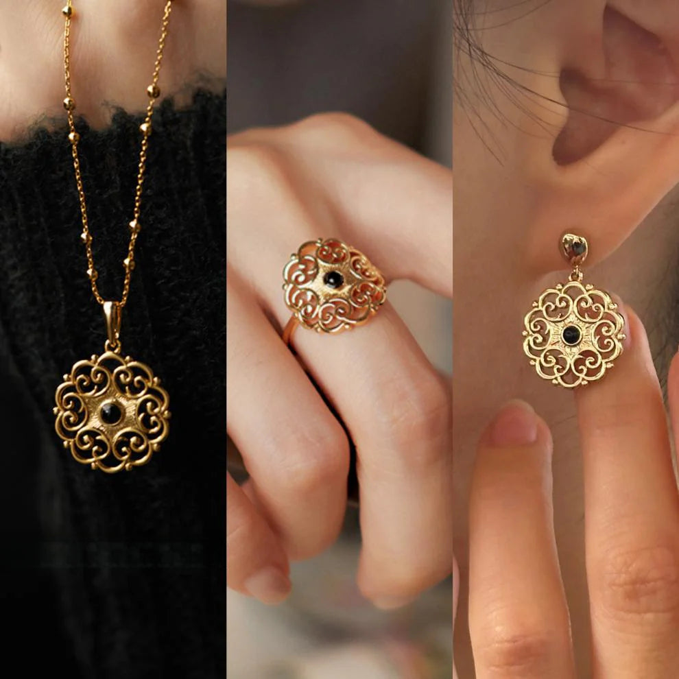 French Retro Chinese Style Melad Hardware Girl Warm Winter Agate Necklace Ring Gold Necklace Davidgold necklace david001