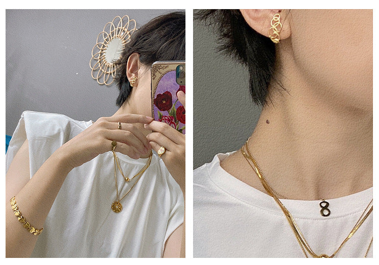 925 Silver Earrings Ear Clip Style No Piercing Women's Earrings Earrings Minimalist Niche Sweet Cool French Style High-end David Gold Necklacedavid gold necklace