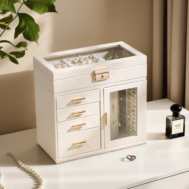 Cross-Border Direct Supply Korean Style Leather Transparent Openable Jewelry Storage Box Multi-Layer Necklace Ring Jewelry Box Jewelry Gold Necklace David Tiffanyjewelry gold necklace david Tiffany