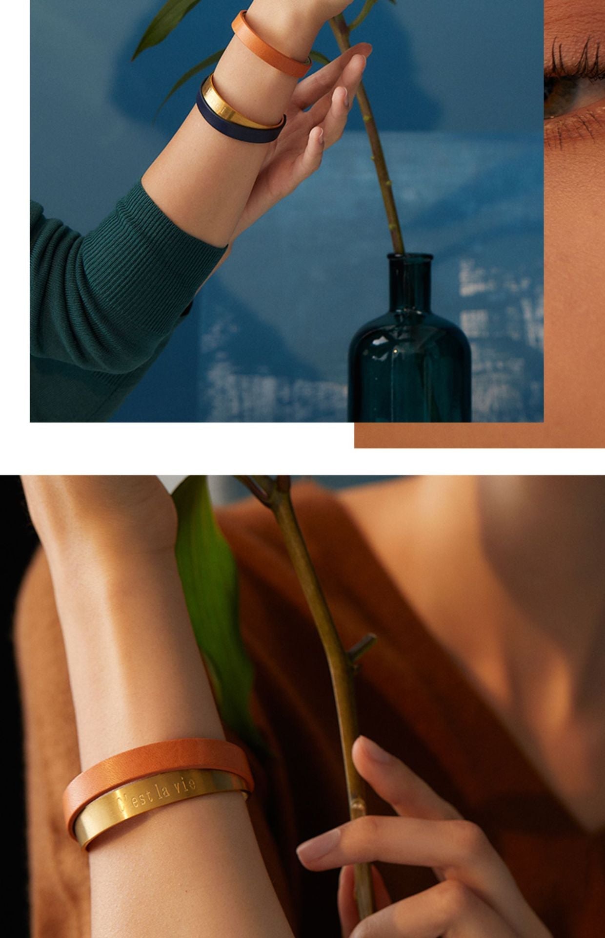 Titanium Steel Leather Bracelet Couple Bracelet Women's Niche Design Men's Accessories Light Luxury Style