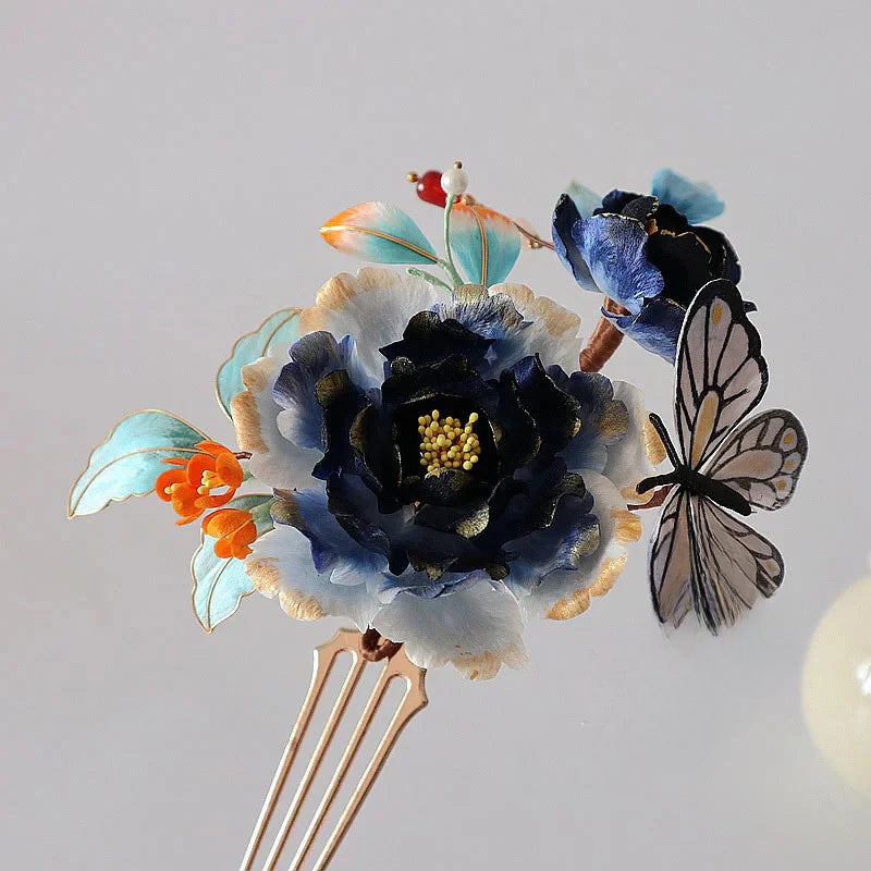 Chinese Intangible Cultural Heritage Velvet Flower Handmade Classical Style High-end Hairpin David Gold Necklace Yurman