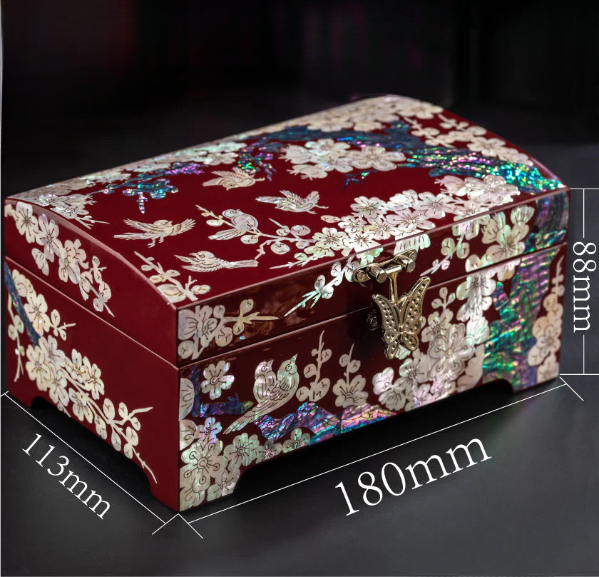 Lacquer Jewelry Box with Mother-of-Pearl, Wedding Gift, High-End Wooden Ear Jewelry Necklace Storage Box, Chinese Style Lockable Jewelry Box, Gold Necklace, Tiffany Jewelry, Davidgold necklace Tiffany jewelry david