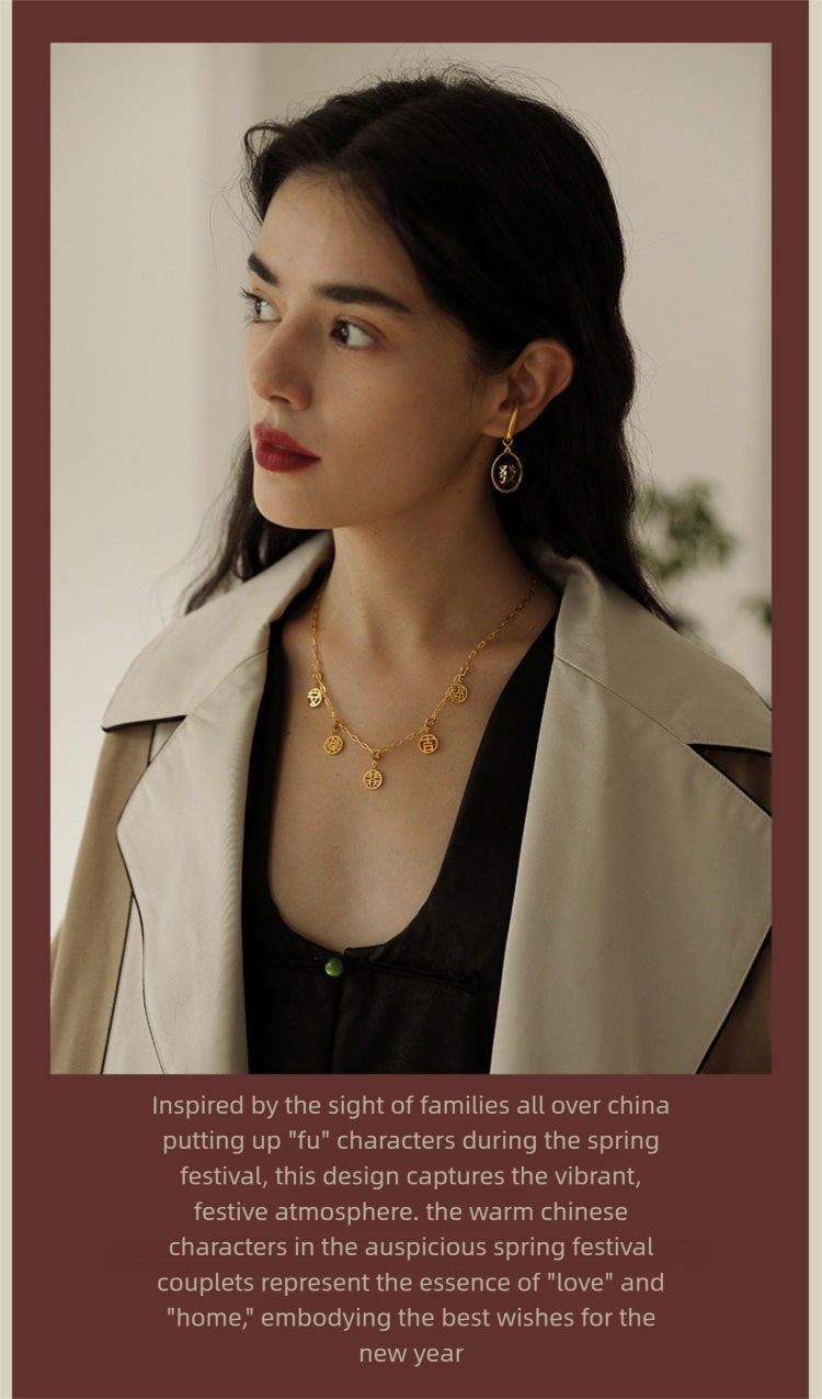 2022 New Titanium Steel Pendant for Women, Light Luxury Retro Chinese Style New Year Niche High-end Pendant Jewelry David Gold Necklacejewelry david gold necklace002