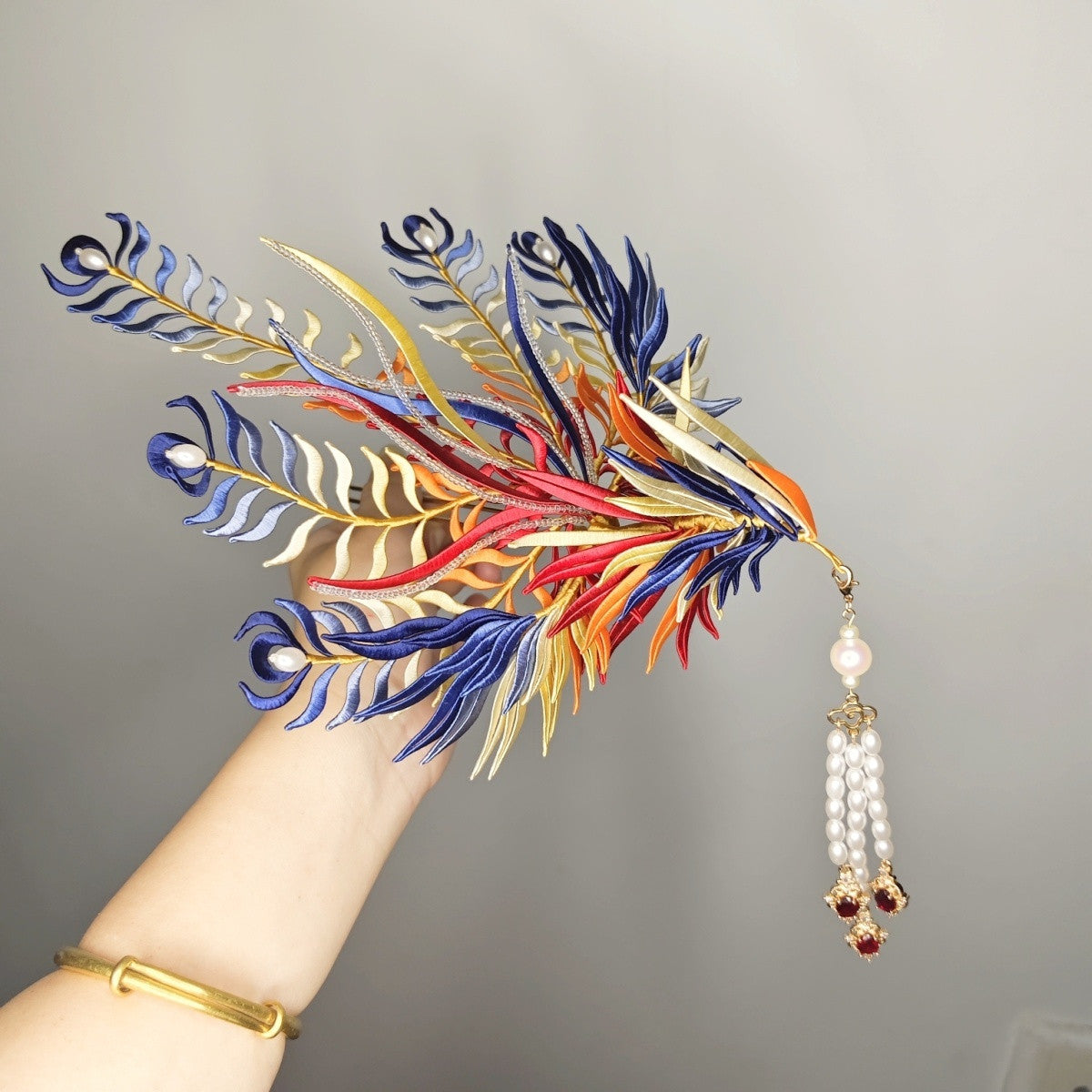 Handmade Chinese Intangible Cultural Heritage Phoenix Hairpin Hair Stick Hair Accessory Luxurious With Tassels Gold Necklace David