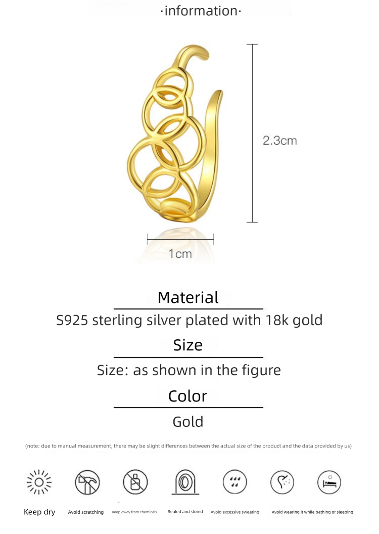 925 Silver Earrings Ear Clip Style No Piercing Women's Earrings Earrings Minimalist Niche Sweet Cool French Style High-end David Gold Necklacedavid gold necklace