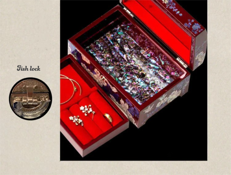 Lacquer Jewelry Box with Mother-of-Pearl, Wedding Gift, High-End Wooden Ear Jewelry Necklace Storage Box, Chinese Style Lockable Jewelry Box, David Jewelry Tiffany Gold Necklacedavid jewelry Tiffany gold necklace