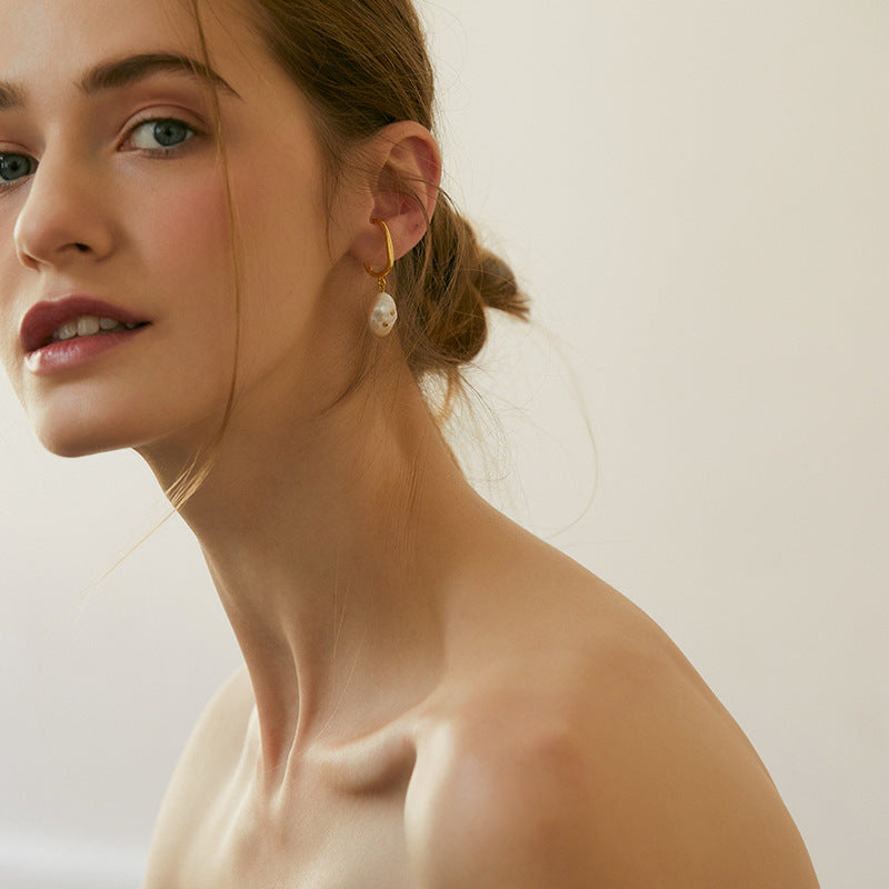 Non-Painful Ear Clips Ear Bone Clips Earrings Niche Design Sense Non-Pierced Women's Earrings Baroque Pearl Ear Hooks David Jewelrydavid jewelry