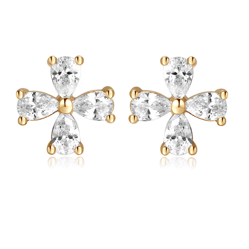 925 Silver Synthetic Zircon Earrings Four-leaf Clover Stud Earrings for Women Pure Silver Exquisite High-end Small Anti-allergy Gold Necklace Jewelrygold necklace jewelry001