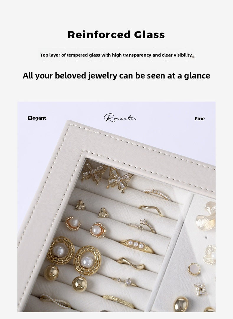 Cross-Border Direct Supply Korean Style Leather Transparent Openable Jewelry Storage Box Multi-Layer Necklace Ring Jewelry Box Jewelry Gold Necklace David Tiffanyjewelry gold necklace david Tiffany