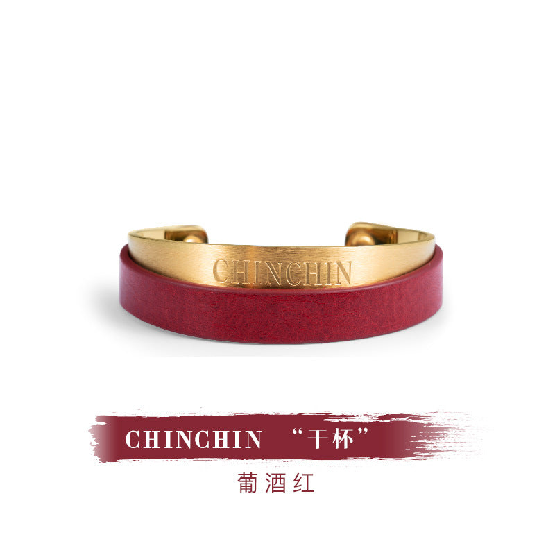 Titanium Steel Leather Bracelet Couple Bracelet Women's Niche Design Men's Accessories Light Luxury Style