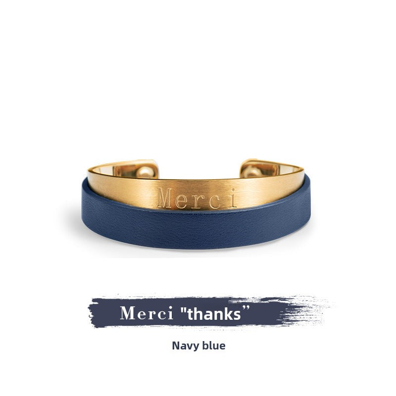 Titanium Steel Leather Bracelet Couple Bracelet Women's Niche Design Men's Accessories Light Luxury Style