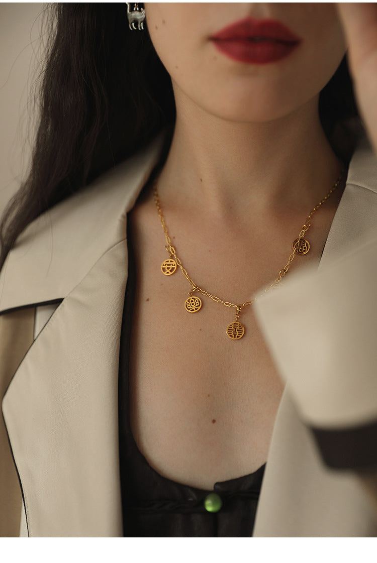 2022 New Titanium Steel Pendant for Women, Light Luxury Retro Chinese Style New Year Niche High-end Pendant Jewelry David Gold Necklacejewelry david gold necklace002