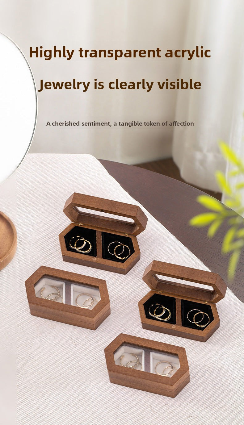 Manufacturer Direct Supply Jewelry Box Wooden Portable Small High-end Ring Earring Jewelry Walnut Solid Wood Jewelry Storage Box David Gold Necklace Jewelry Tiffanydavid gold necklace jewelry Tiffany