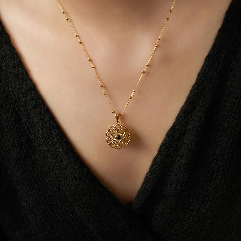 French Retro Chinese Style Melad Hardware Girl Warm Winter Agate Necklace Ring Gold Necklace Davidgold necklace david001