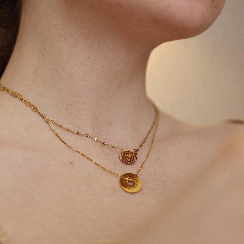 Titanium Steel Necklace Women's Summer Non-Fading Best Friend Jewelry Smiley Face Pendant Layered Necklace Collarbone Chain David Jewelry Gold Necklacedavid jewelry gold necklace002